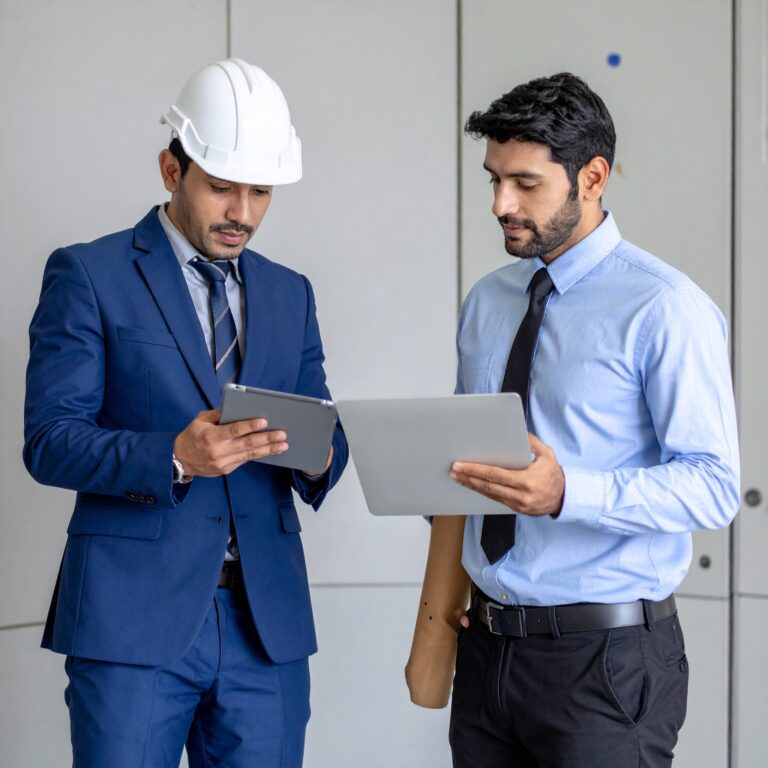 Firefly_Um engenheiro eletrico e um empresario fazendo uma consultoria em um empresa sobre en 776759